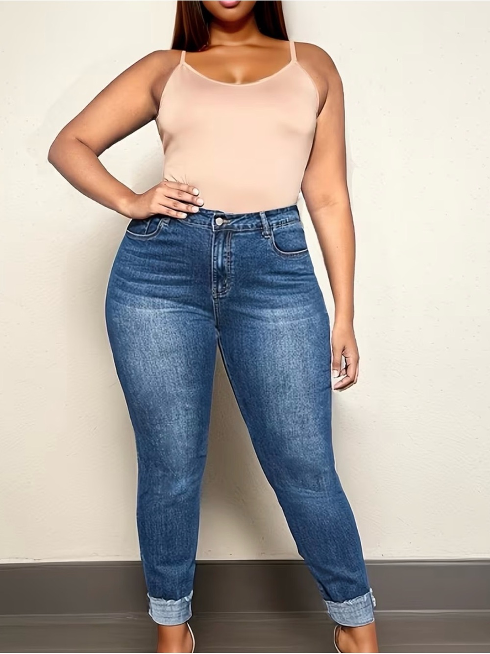 Plus Size Classic Mid-Rise Boyfriend Jeans in Blue (18) - Picture 3 of 5